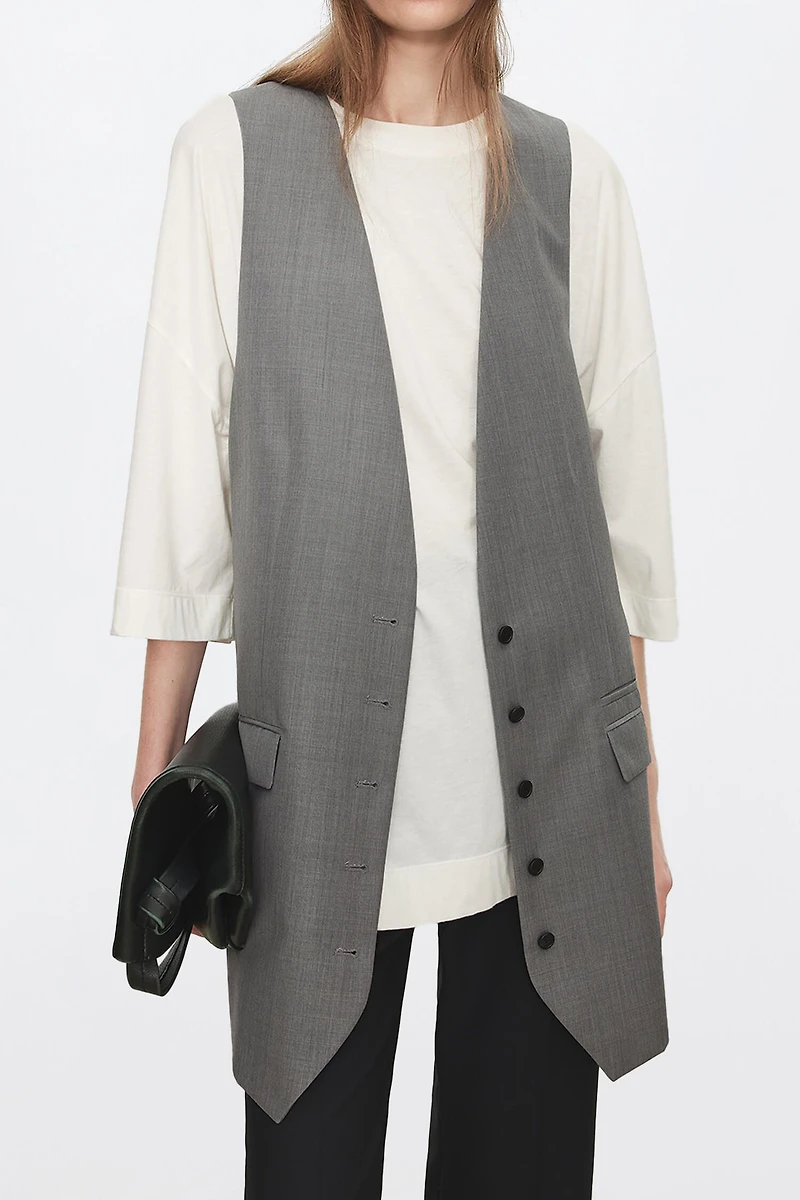 Italian Fine Wool Deep V-Neck Mid-Length Vest