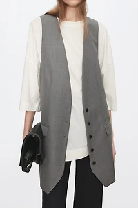 Italian Fine Wool Deep V-Neck Mid-Length Vest