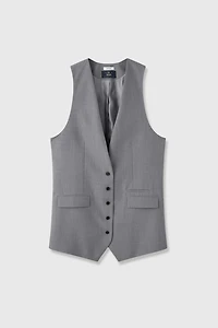 Italian Fine Wool Deep V-Neck Mid-Length Vest