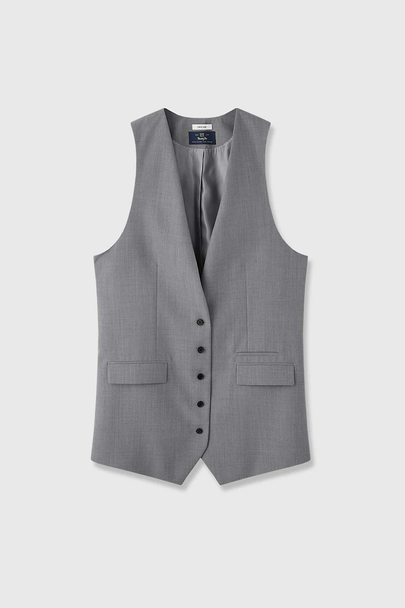 Italian Fine Wool Deep V-Neck Mid-Length Vest