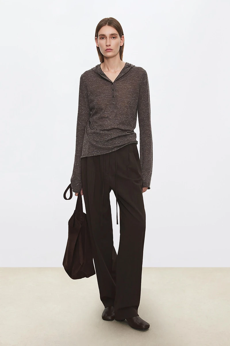 Italian Fine Wool Elastic-Waist Tapered Trousers