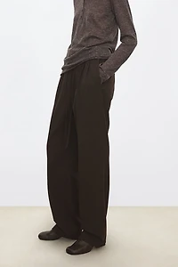 Italian Fine Wool Elastic-Waist Tapered Trousers