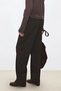 Italian Fine Wool Elastic-Waist Tapered Trousers