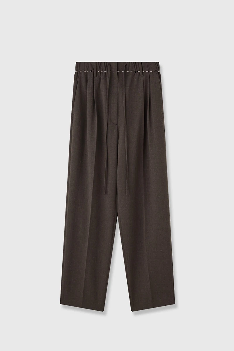 Italian Fine Wool Elastic-Waist Tapered Trousers
