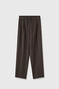 Italian Fine Wool Elastic-Waist Tapered Trousers