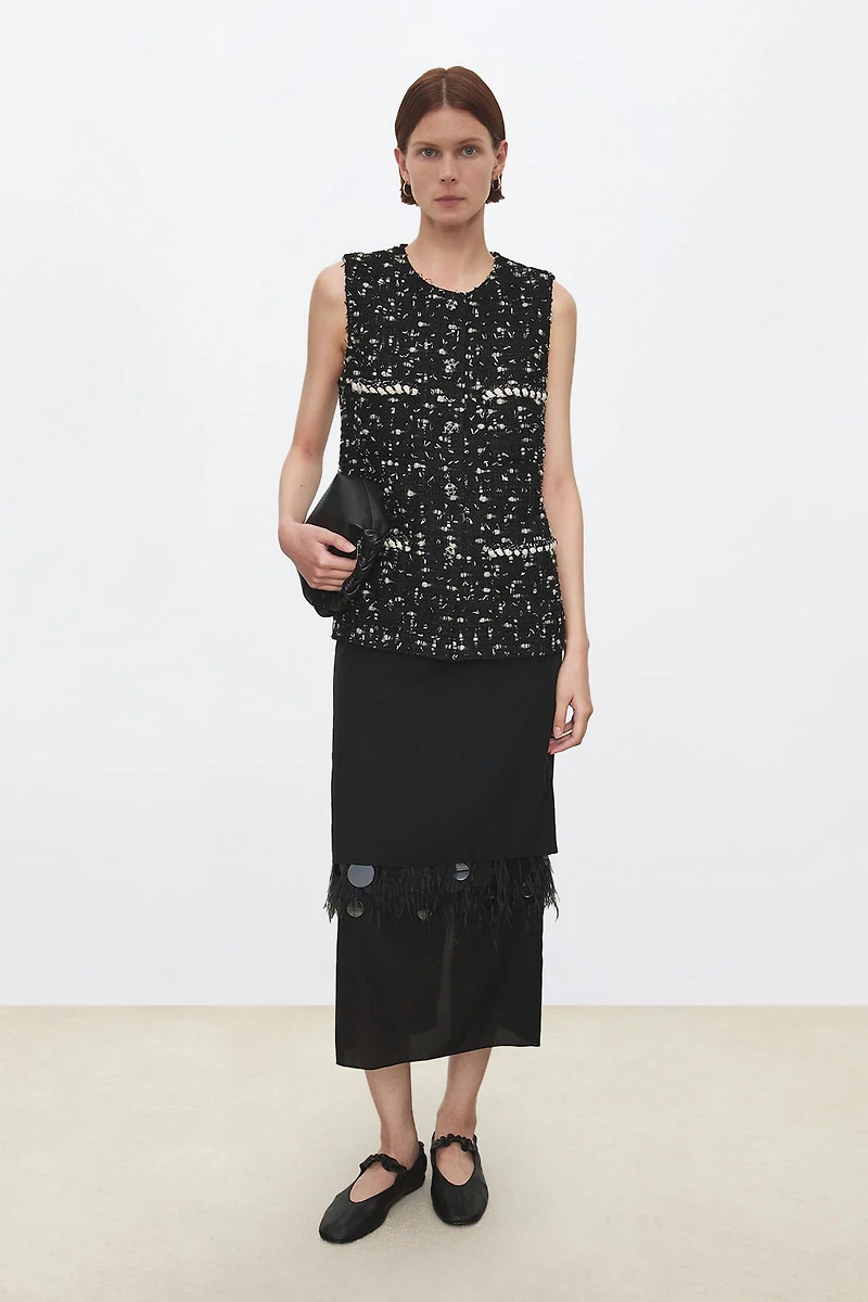 Italian Haute Couture Tweed Crewneck Vest