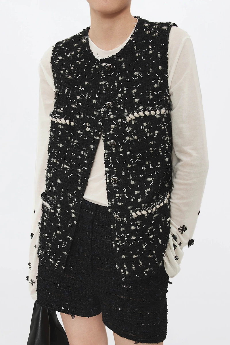 Italian Haute Couture Tweed Crewneck Vest