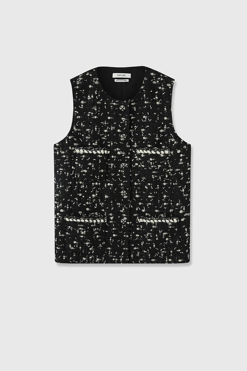 Italian Haute Couture Tweed Crewneck Vest