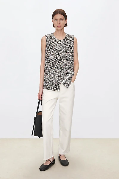 French Haute Couture Tweed Round-Neck Vest