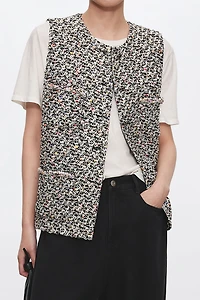 French Haute Couture Tweed Round-Neck Vest