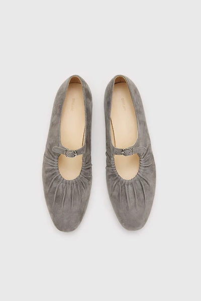 Italian Lamb Suede Hand-Pleated Ballet Flats