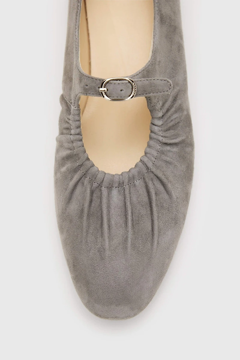 Italian Lamb Suede Hand-Pleated Ballet Flats