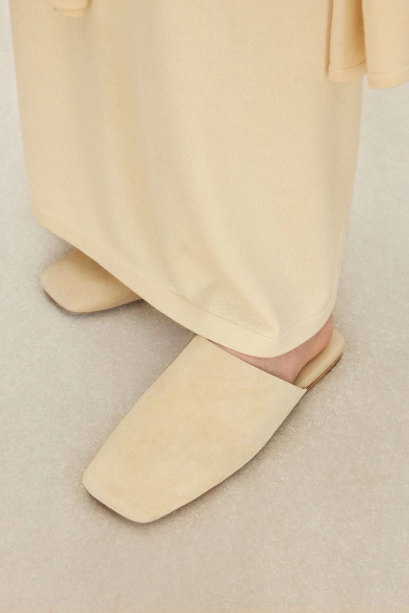 Italian Lambskin Suede Square-Toe Mules