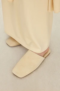 Italian Lambskin Suede Square-Toe Mules