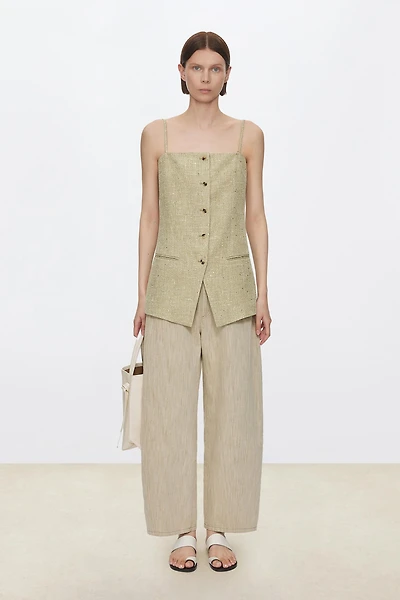 Italian Mélange Cotton-Linen Cropped Trousers