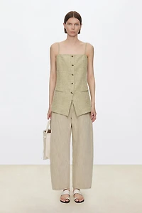 Italian Mélange Cotton-Linen Cropped Trousers