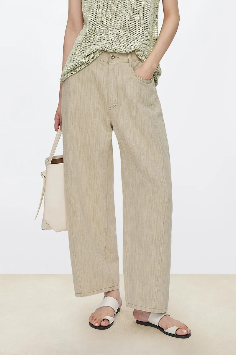 Italian Mélange Cotton-Linen Cropped Trousers