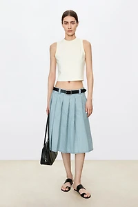 Italian Pure Cotton Denim Midi Skirt