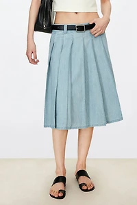 Italian Pure Cotton Denim Midi Skirt