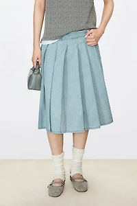 Italian Pure Cotton Denim Midi Skirt