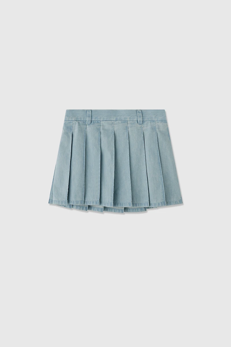 Italian Pure Cotton Denim Pleated Skirt