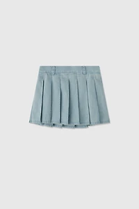 Italian Pure Cotton Denim Pleated Skirt