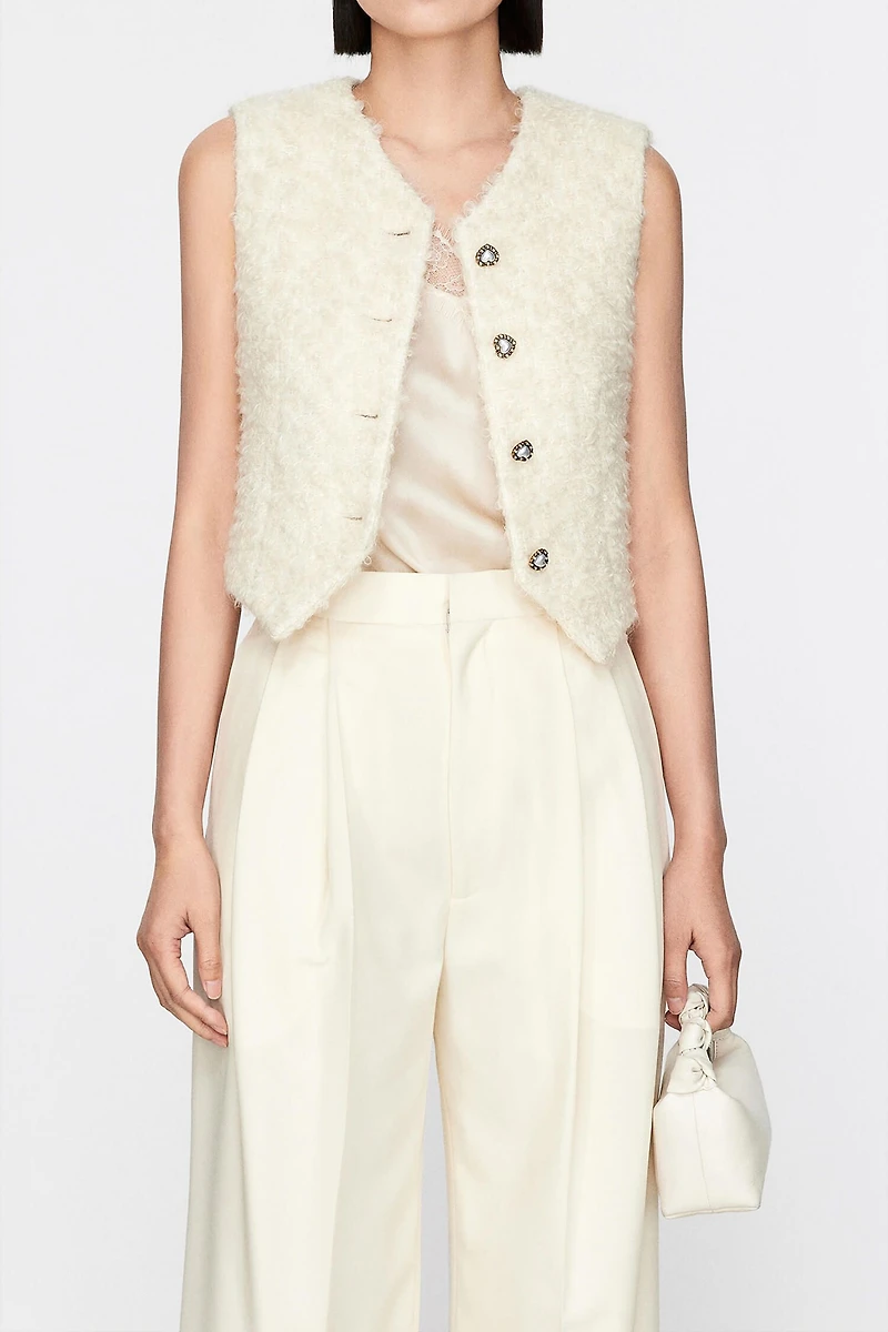 Italian Soft Tweed Heart-Shaped Collar Vest