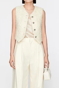 Italian Soft Tweed Heart-Shaped Collar Vest