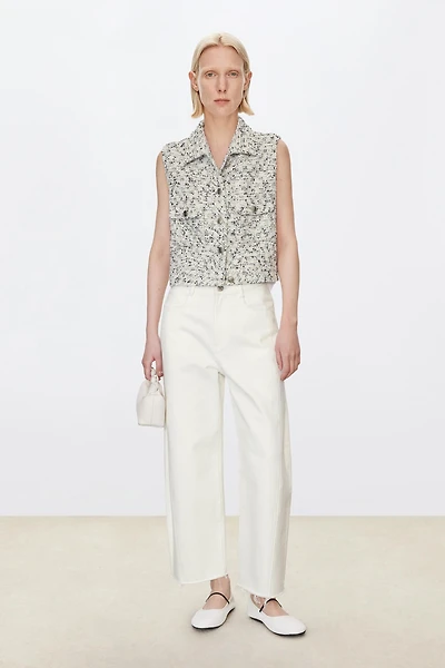 French LESAGE Tweed Collar Vest White