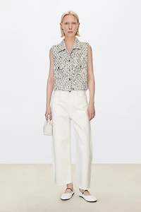 French LESAGE Tweed Collar Vest White
