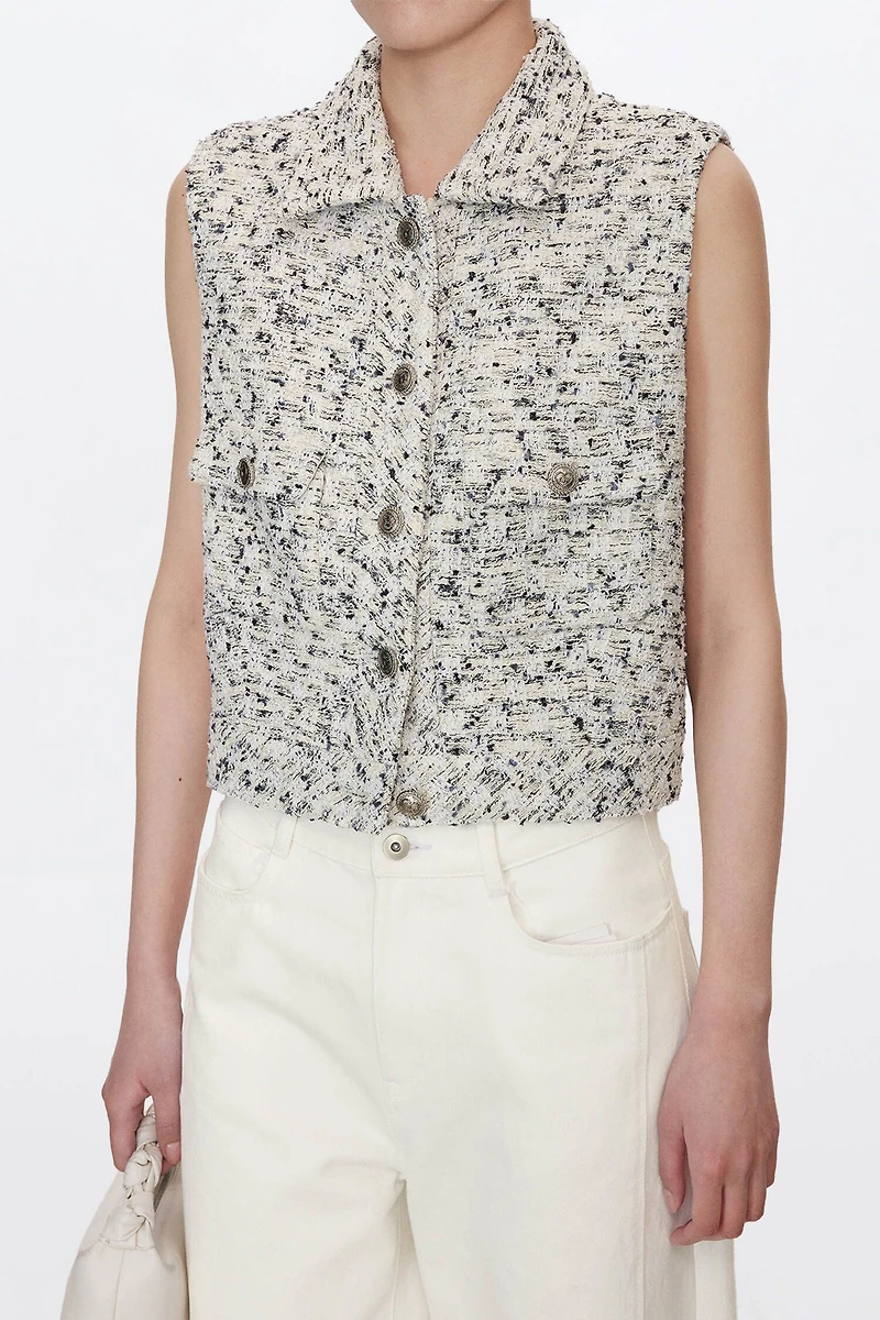French LESAGE Tweed Collar Vest White