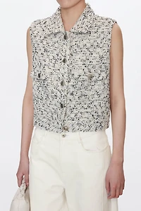 French LESAGE Tweed Collar Vest White