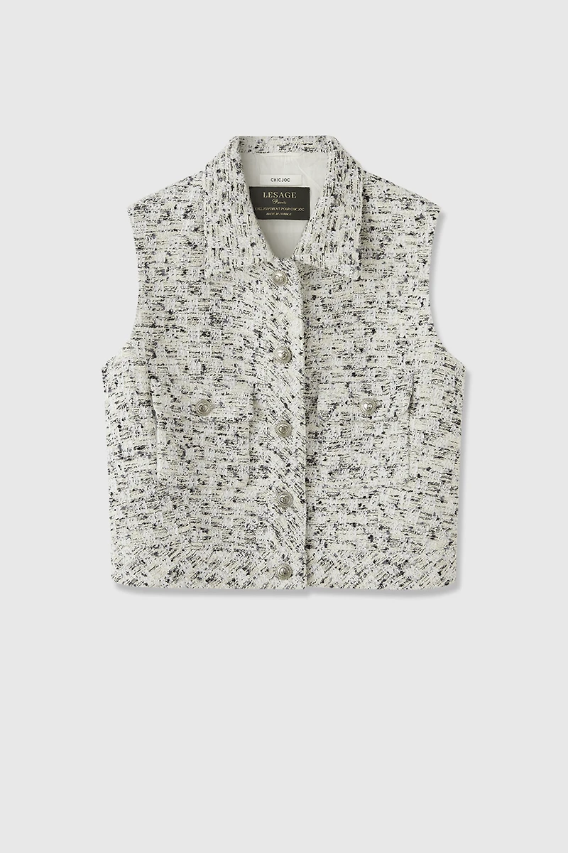 French LESAGE Tweed Collar Vest White