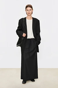 Italian Wool and Pure Silk Elastic Waist Midi Skirt