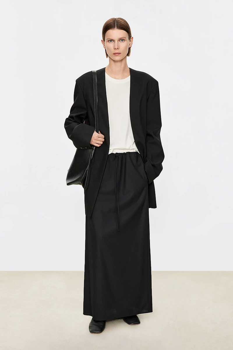 Italian Wool and Pure Silk Elastic Waist Midi Skirt