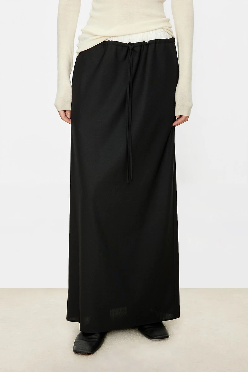 Italian Wool and Pure Silk Elastic Waist Midi Skirt