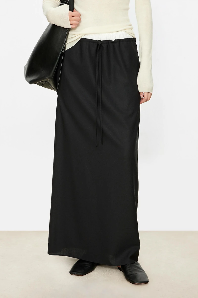 Italian Wool and Pure Silk Elastic Waist Midi Skirt