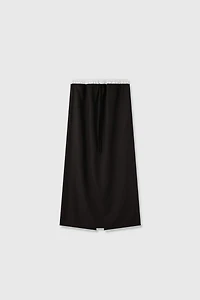 Italian Wool and Pure Silk Elastic Waist Midi Skirt