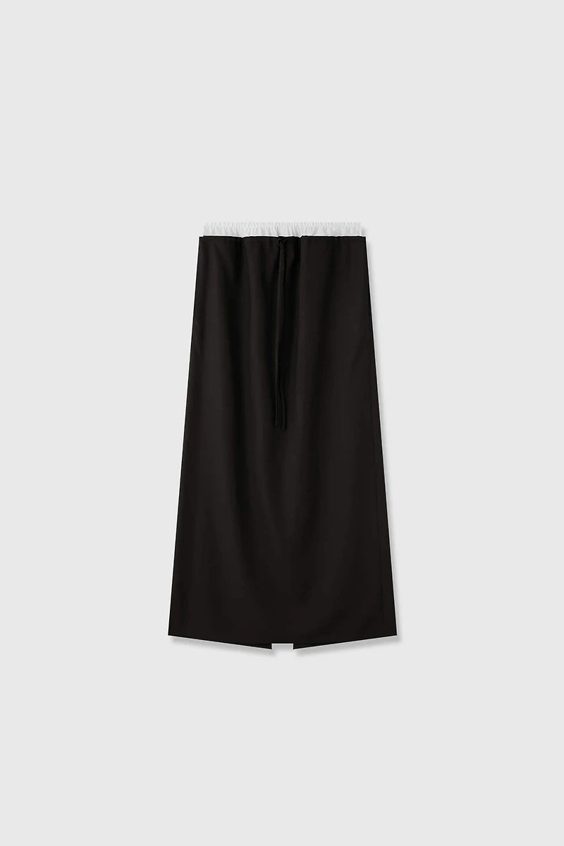 Italian Wool and Pure Silk Elastic Waist Midi Skirt