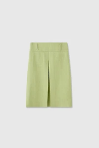 Italian Wool Blend Tweed Single Pleated Midi Skirt
