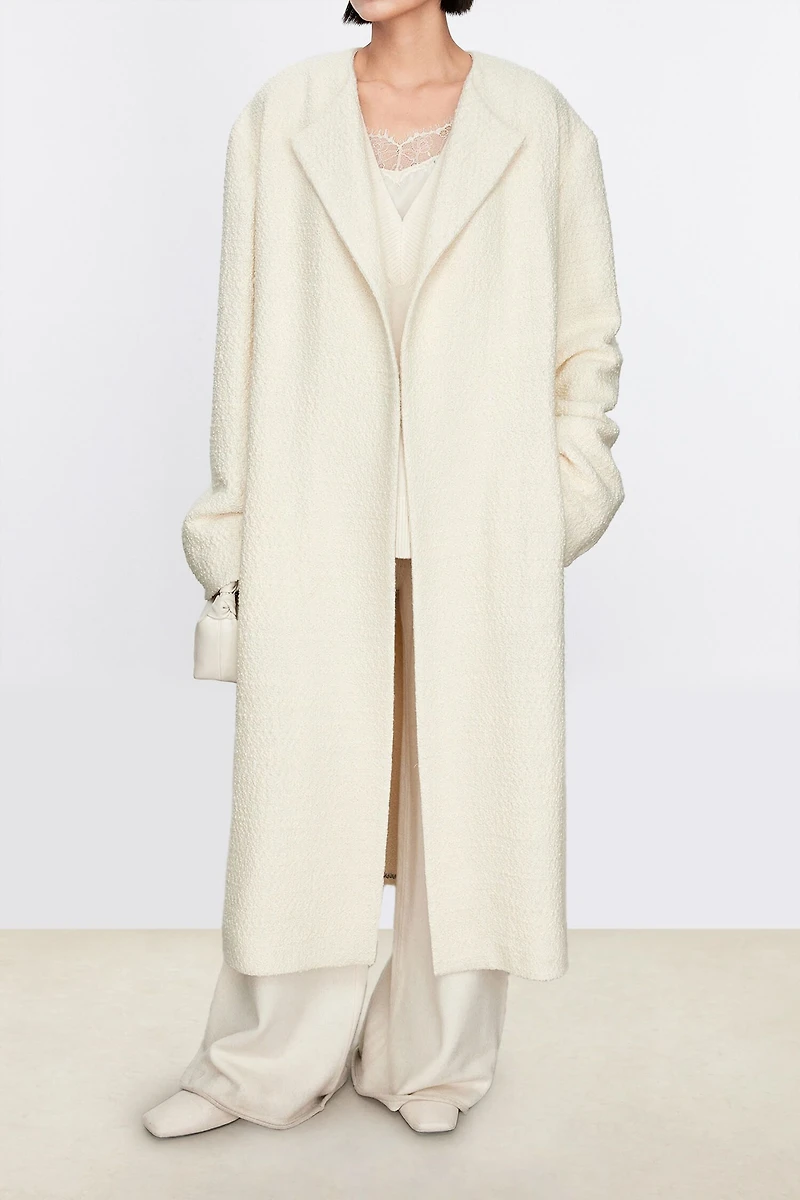 Italian Wool Bouclé Pearl-Texture Long Coat