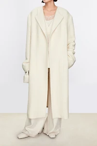 Italian Wool Bouclé Pearl-Texture Long Coat
