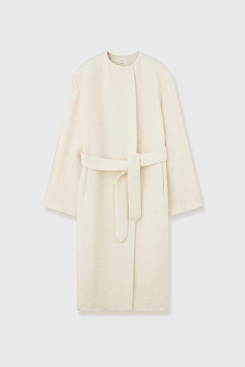 Italian Wool Bouclé Pearl-Texture Long Coat