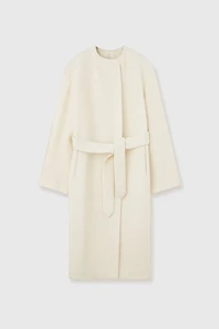 Italian Wool Bouclé Pearl-Texture Long Coat