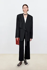 Italian Wool Collarless Draped Blazer