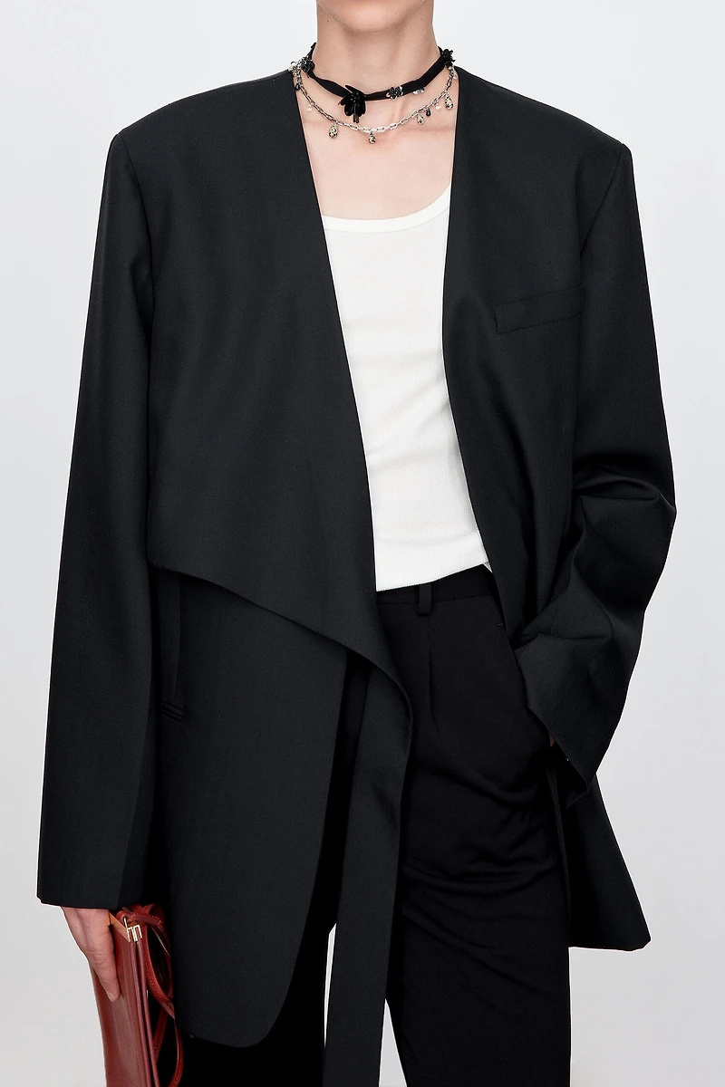 Italian Wool Collarless Draped Blazer