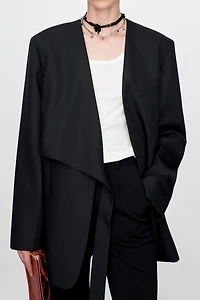 Italian Wool Collarless Draped Blazer
