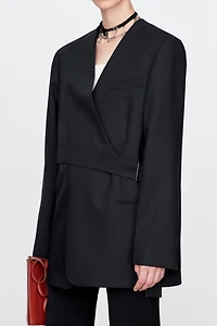 Italian Wool Collarless Draped Blazer