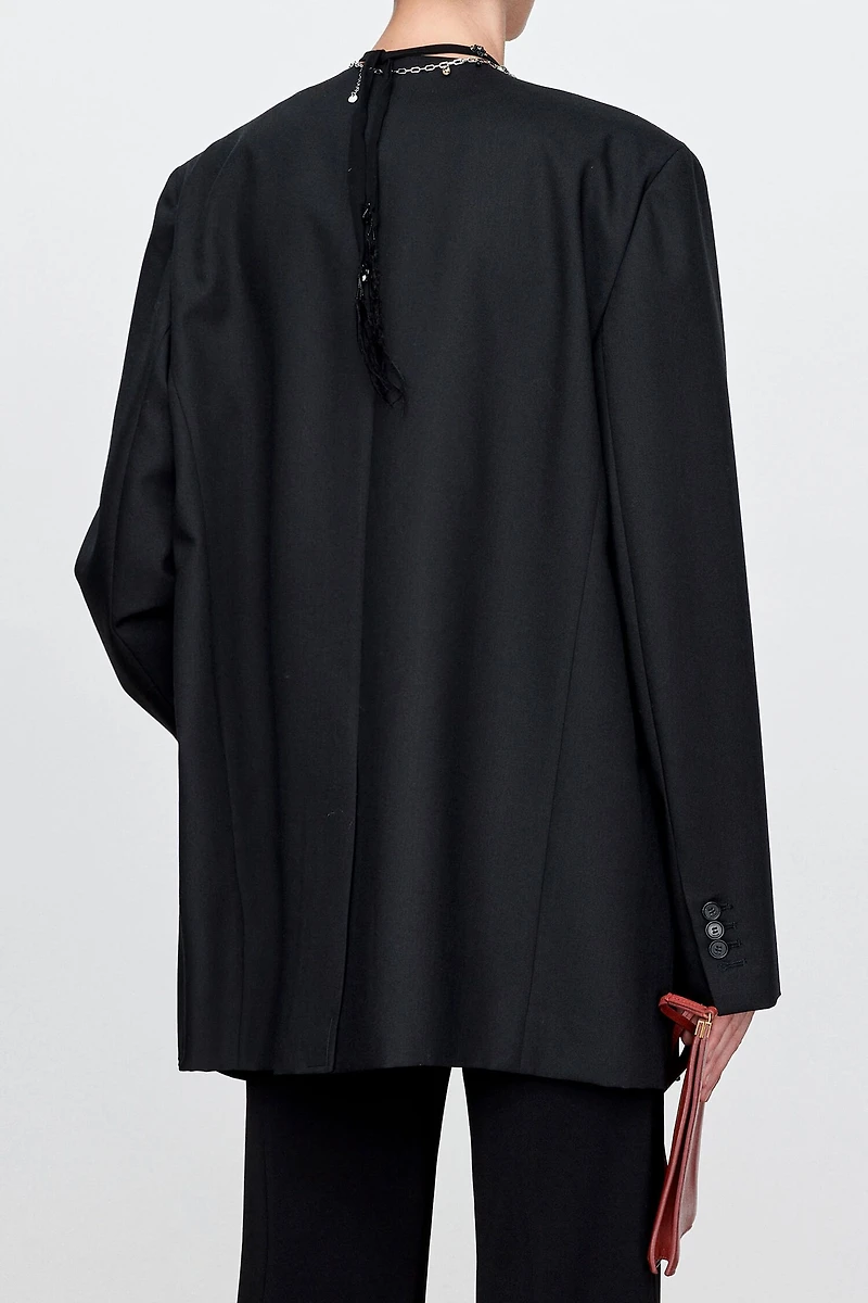 Italian Wool Collarless Draped Blazer