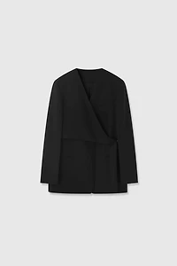 Italian Wool Collarless Draped Blazer